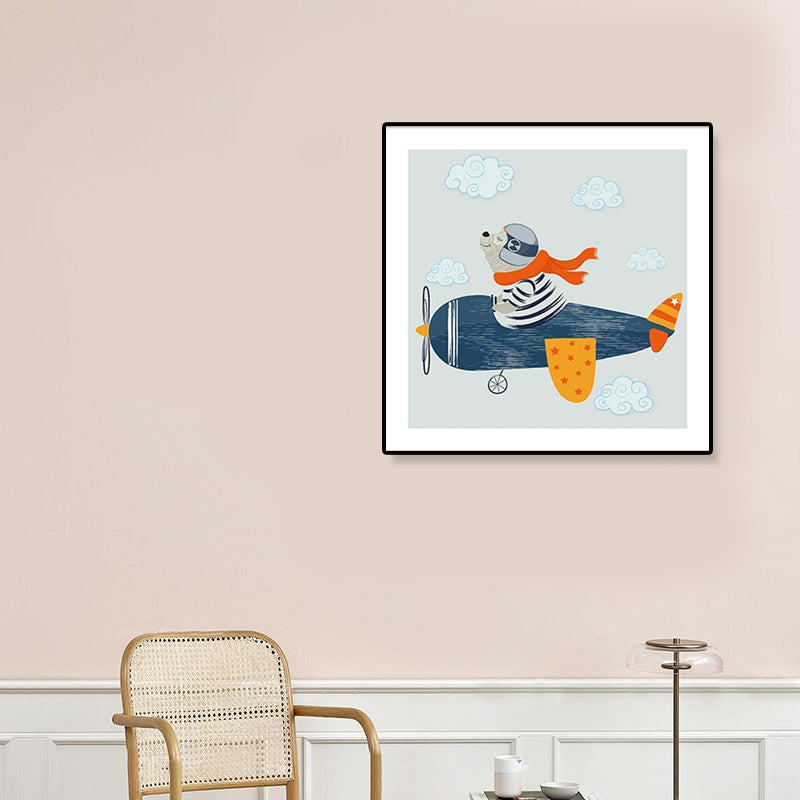 Weiche Cartoon-Leinwand Illustration Tier beim Workout Wandkunst Druck für das Kinderzimmer