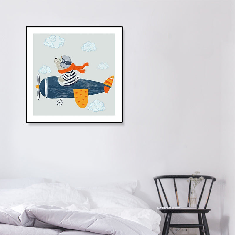 Weiche Cartoon-Leinwand Illustration Tier beim Workout Wandkunst Druck für das Kinderzimmer