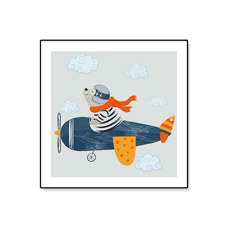 Weiche Cartoon-Leinwand Illustration Tier beim Workout Wandkunst Druck für das Kinderzimmer