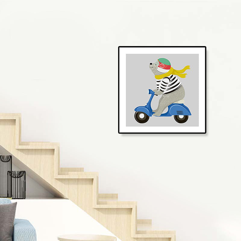 Weiche Cartoon-Leinwand Illustration Tier beim Workout Wandkunst Druck für das Kinderzimmer