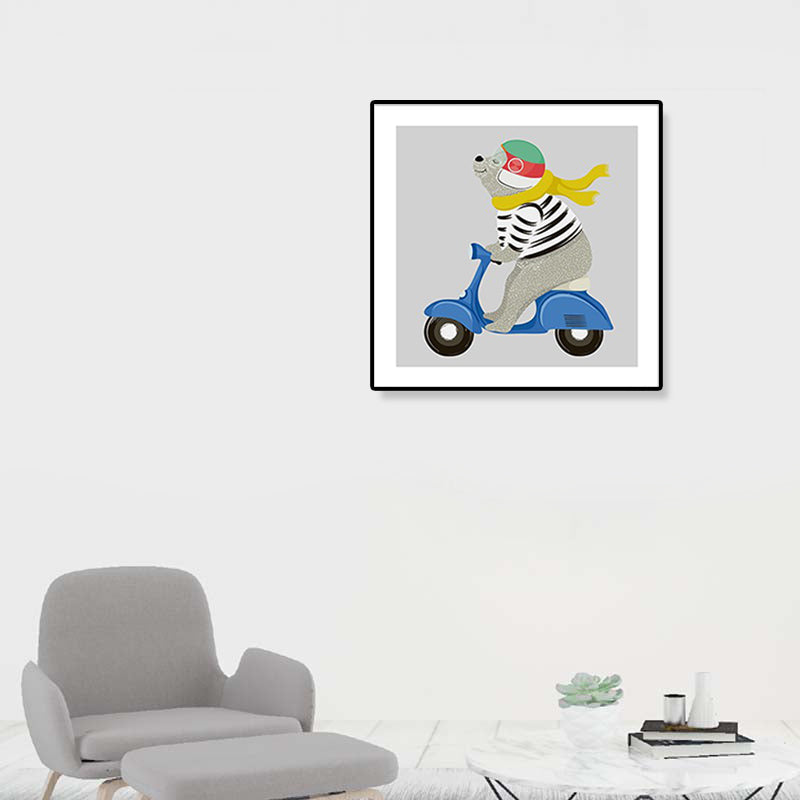 Weiche Cartoon-Leinwand Illustration Tier beim Workout Wandkunst Druck für das Kinderzimmer