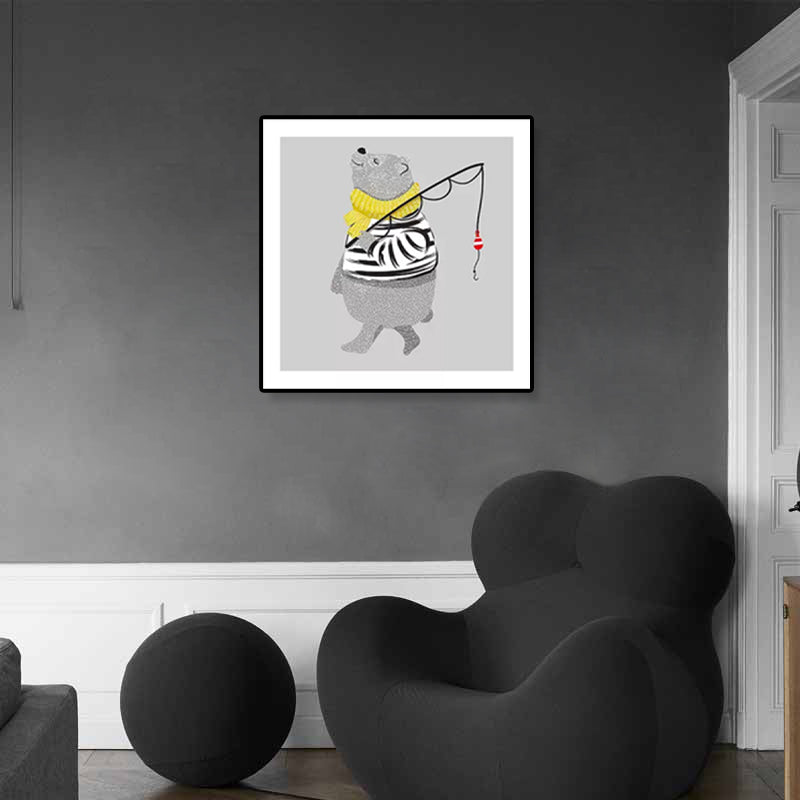 Weiche Cartoon-Leinwand Illustration Tier beim Workout Wandkunst Druck für das Kinderzimmer