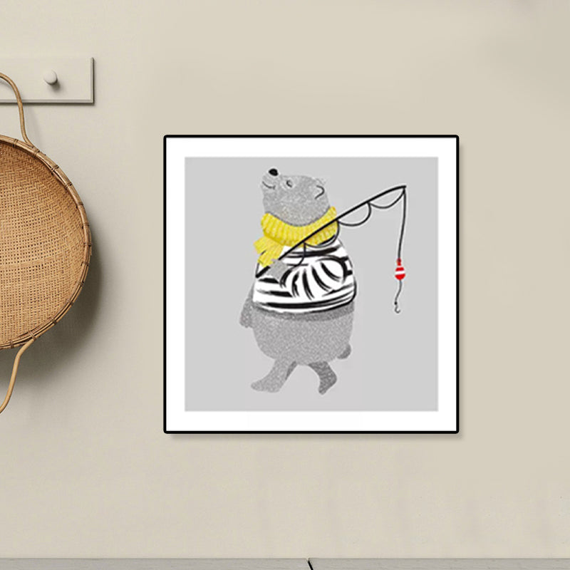 Weiche Cartoon-Leinwand Illustration Tier beim Workout Wandkunst Druck für das Kinderzimmer