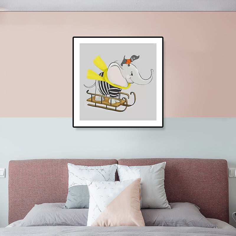 Weiche Cartoon-Leinwand Illustration Tier beim Workout Wandkunst Druck für das Kinderzimmer