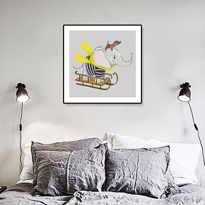 Weiche Cartoon-Leinwand Illustration Tier beim Workout Wandkunst Druck für das Kinderzimmer