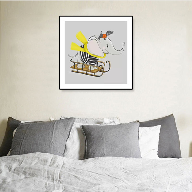 Weiche Cartoon-Leinwand Illustration Tier beim Workout Wandkunst Druck für das Kinderzimmer