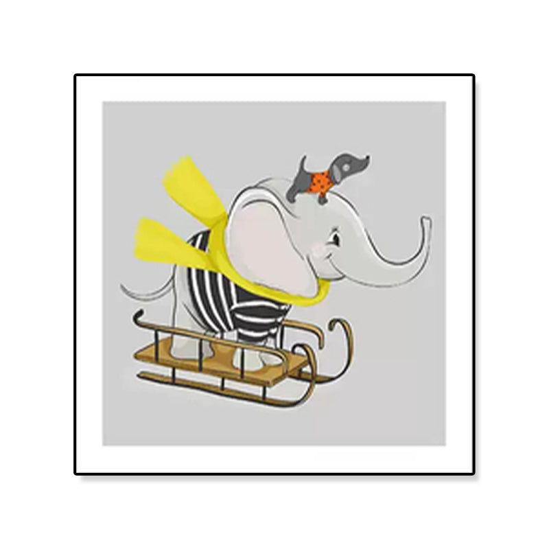 Weiche Cartoon-Leinwand Illustration Tier beim Workout Wandkunst Druck für das Kinderzimmer
