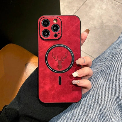 Luxus Hirschleder Apple iPhone Hülle | Magnetische Handyhülle, Kabellose Case, MagSafe, Wireless-Laden, Schutzhülle, Cover iPhone 15, 14, 13 Pro Max Plus