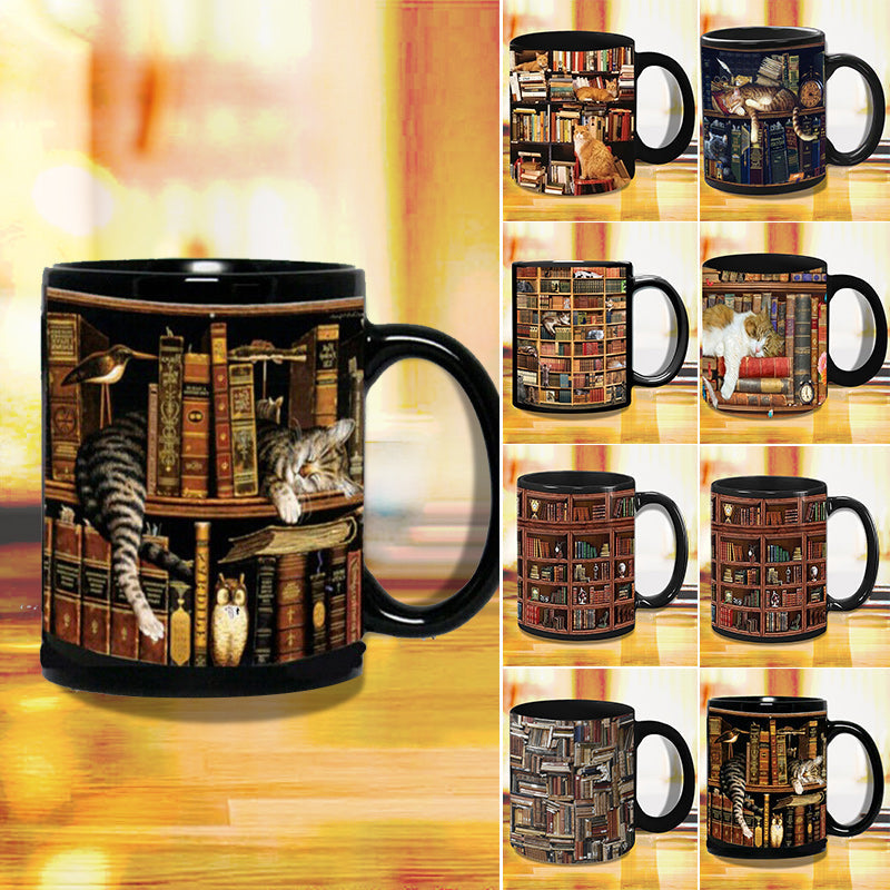 Bookself Keramik-Kaffeetasse – Geschenk für Katzenbuchliebhaber
