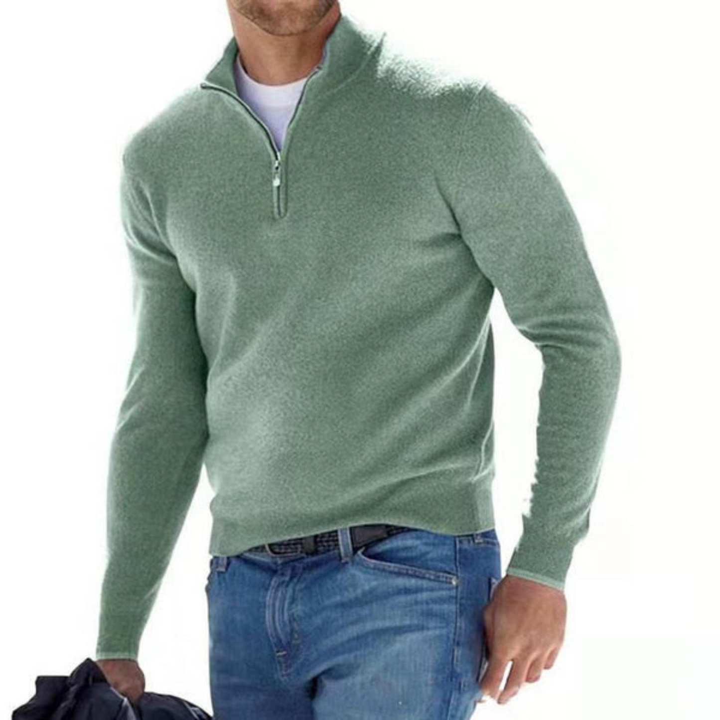 Pullover aus Merino mit V-Ausschnitt und Reißverschluss.