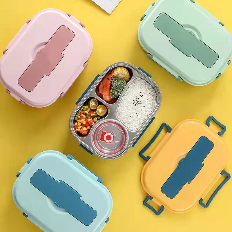 Sandsberg | Lunchbox aus Edelstahl – Innen aus Edelstahl – 3 oder 4 Fächer mit Suppenschüssel – Uhr