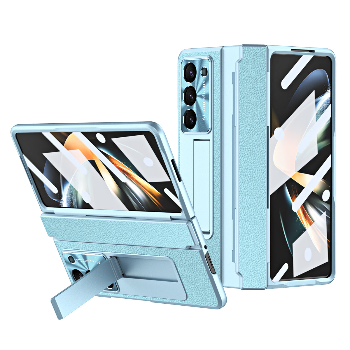 Galvanisierte Lederhülle mit magnetischer Halterung für Samsung Galaxy Z Fold3/4/5 mit Glas auf der Rückseite