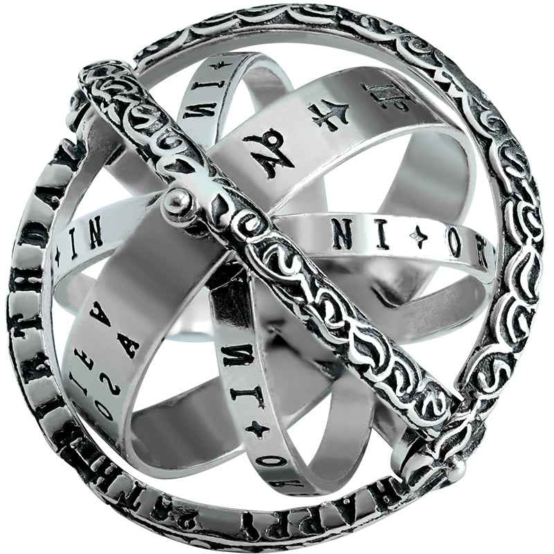 Sandsberg | Cooler Retro Faltbarer Silberring mit Universumskugel, Aus 925 Silber, Kreatives Geschenk für Männer und Frauen