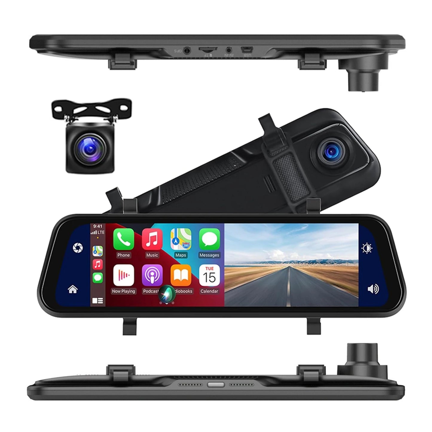 Sandsberg | VisionMirror Pro – Ultra HD Spiegel Dash Cam mit kabellosem CarPlay & Android Auto
