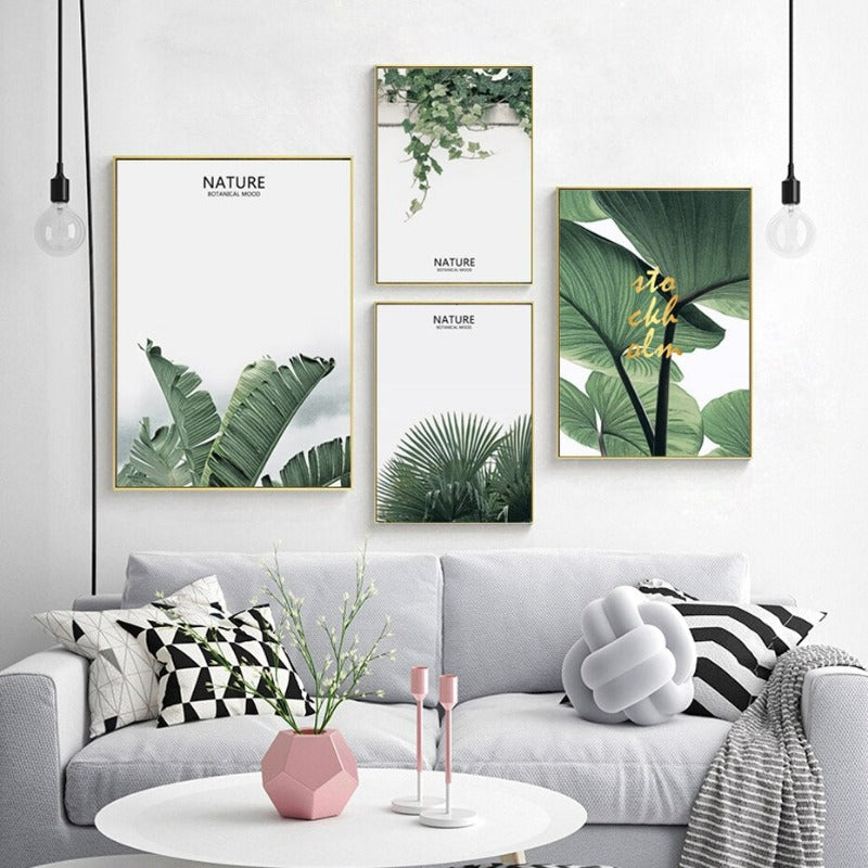 Nordic Nature Tropical Green Leaf - Leinwand Wandkunst Malerei