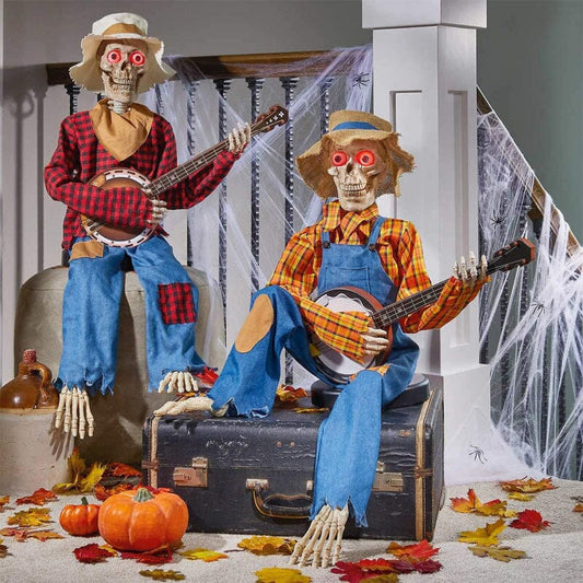 Lustiges animiertes duellierendes Banjo-Skelett