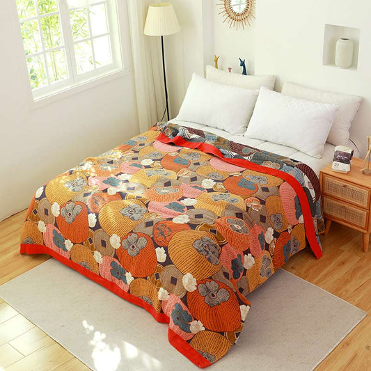 Bunte Wendesteppdecke aus Baumwollgaze in Persimmon