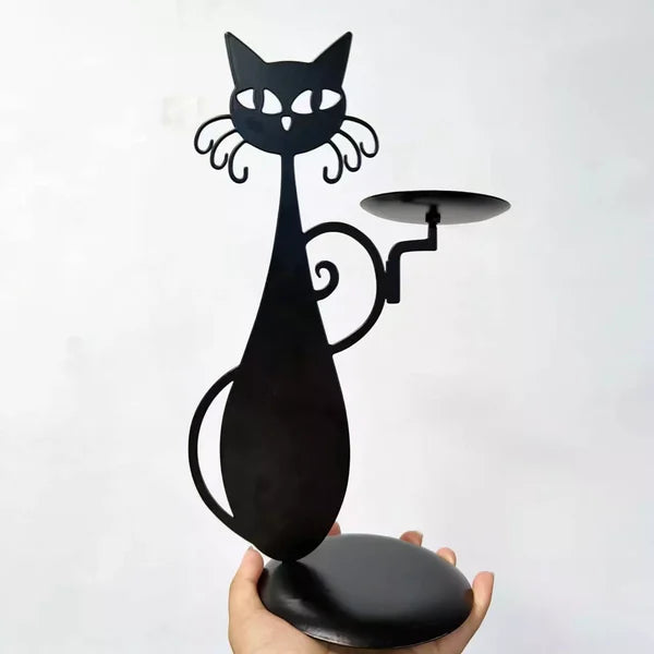 Schwarzer Katzen-Kerzenständer