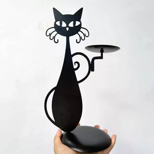 Schwarzer Katzen-Kerzenständer