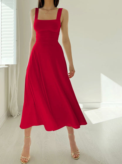 Neue Midi-Kleid mit dicken Trägern für Frauen