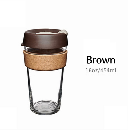 Sandsberg | Wiederverwendbarer & Tragbarer Glas-Kaffeebecher mit Deckel & Sleeve, Für Zuhause, Reisen & Mehr