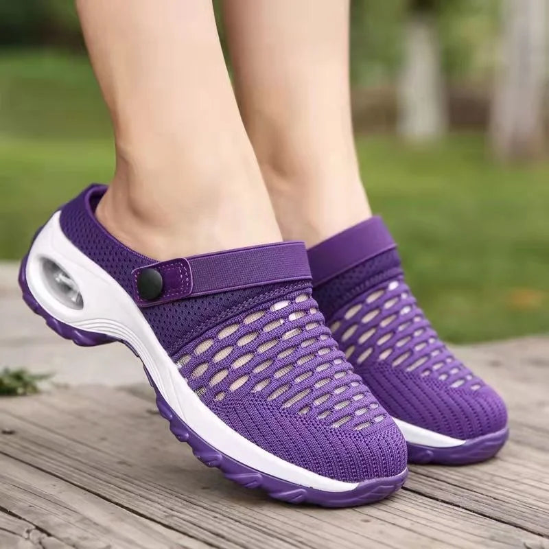 Orthopädische Damenclogs mit Luftpolstern zur Entlastung von Rücken und Knien