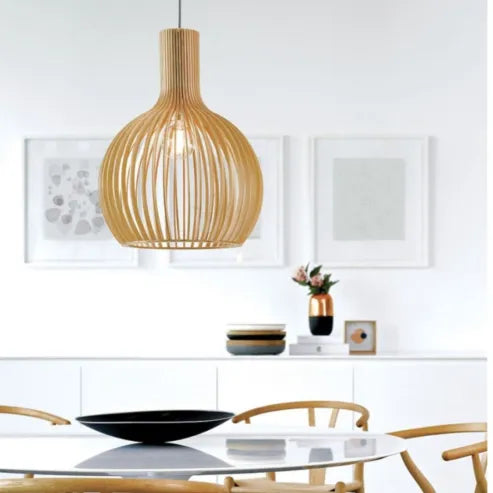 Nordic wooden birdcage lamp, Japanese creative hanging wooden lamp