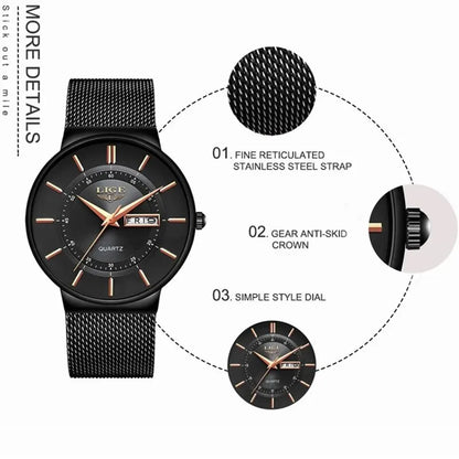 Sandsberg | Luxus Herren Ultra-Dünne Wasserdichte Edelstahl Quarz Uhr – Elegante Datumsanzeige Sport Armbanduhr