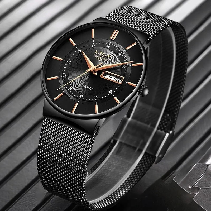Sandsberg | Luxus Herren Ultra-Dünne Wasserdichte Edelstahl Quarz Uhr – Elegante Datumsanzeige Sport Armbanduhr