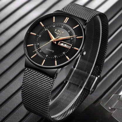 Sandsberg | Luxus Herren Ultra-Dünne Wasserdichte Edelstahl Quarz Uhr – Elegante Datumsanzeige Sport Armbanduhr