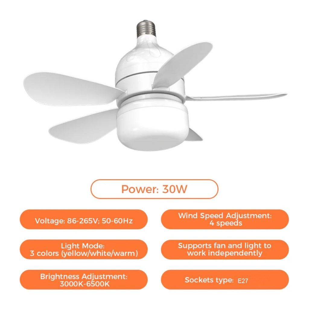 Sandsberg | 2-in-1 LED Deckenventilator Licht mit Fernbedienung, E27/B22 Sockel