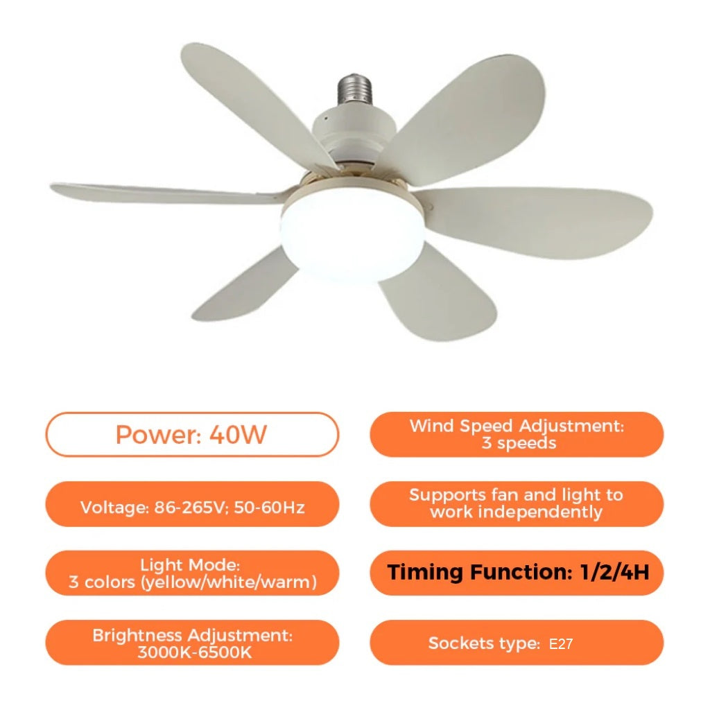 Sandsberg | 2-in-1 LED Deckenventilator Licht mit Fernbedienung, E27/B22 Sockel