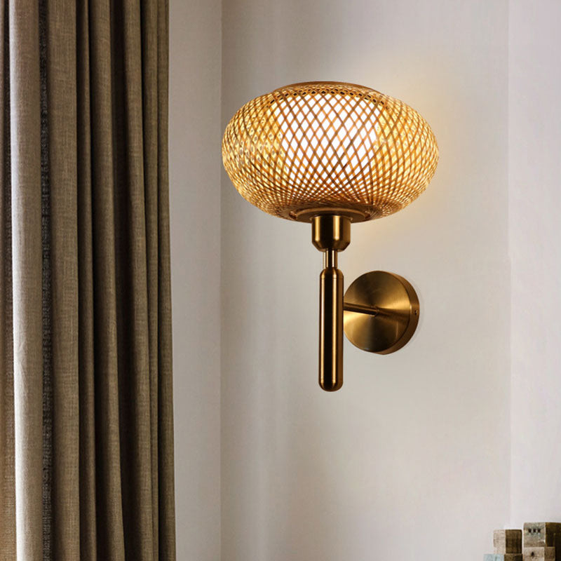 Bamboo Criss-Cross Woven Wall Lantern Chinesischer Stil 1 Glühbirne Holzwandmontierte Lichtfixture