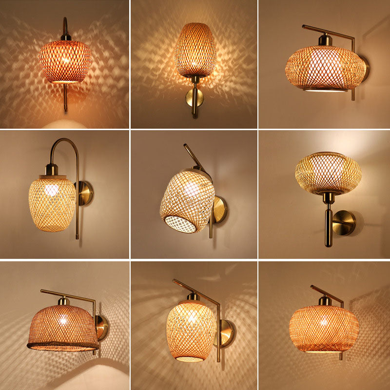 Bamboo Criss-Cross Woven Wall Lantern Chinesischer Stil 1 Glühbirne Holzwandmontierte Lichtfixture
