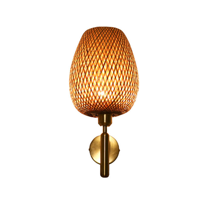 Bamboo Criss-Cross Woven Wall Lantern Chinesischer Stil 1 Glühbirne Holzwandmontierte Lichtfixture