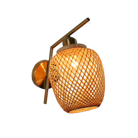 Bamboo Criss-Cross Woven Wall Lantern Chinesischer Stil 1 Glühbirne Holzwandmontierte Lichtfixture