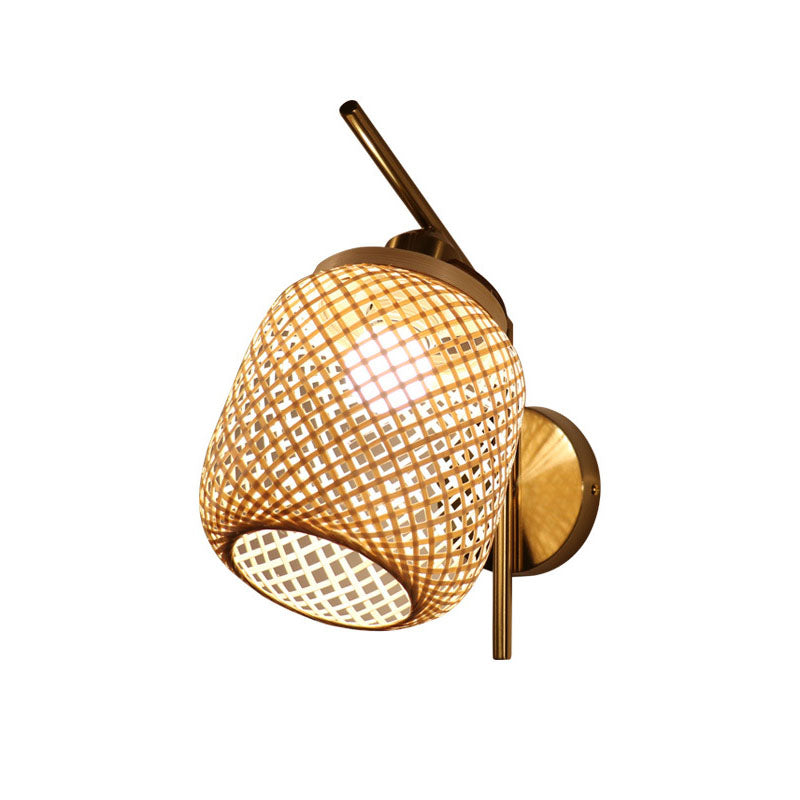 Bamboo Criss-Cross Woven Wall Lantern Chinesischer Stil 1 Glühbirne Holzwandmontierte Lichtfixture