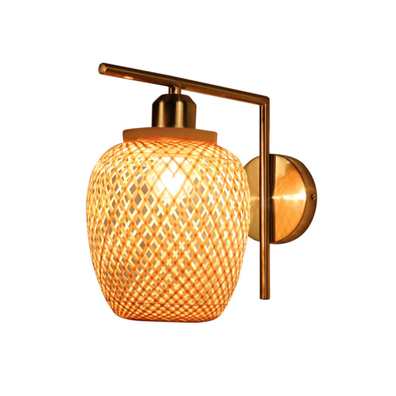 Bamboo Criss-Cross Woven Wall Lantern Chinesischer Stil 1 Glühbirne Holzwandmontierte Lichtfixture