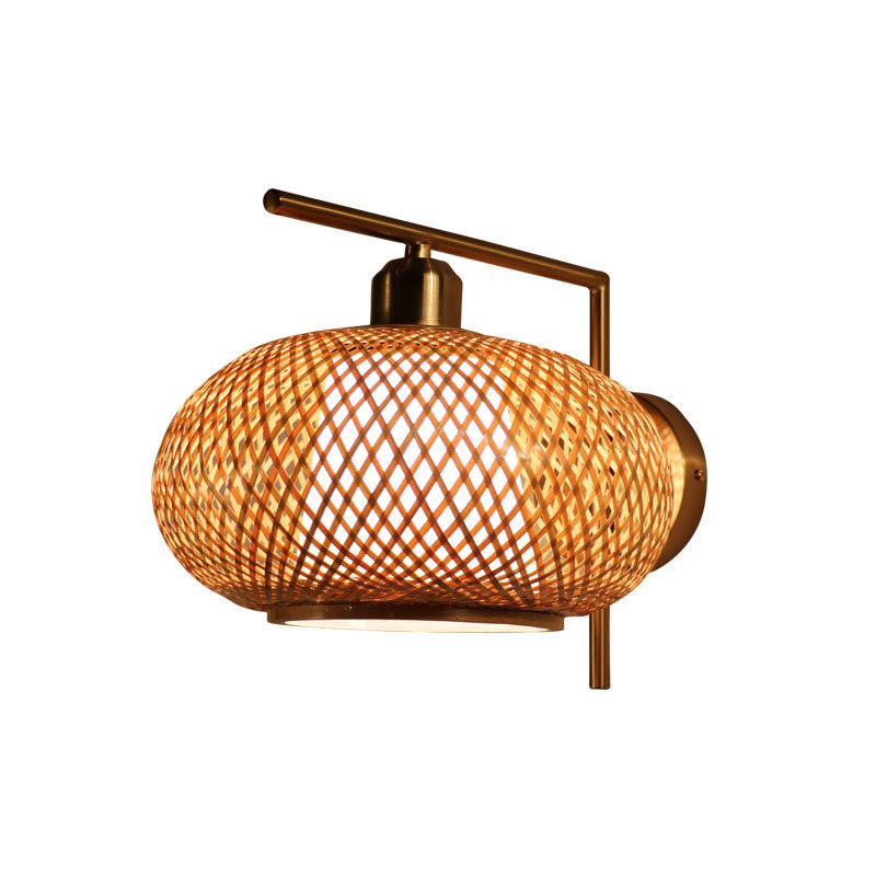 Bamboo Criss-Cross Woven Wall Lantern Chinesischer Stil 1 Glühbirne Holzwandmontierte Lichtfixture