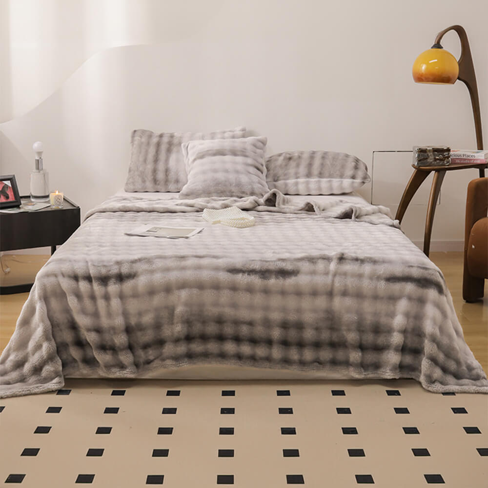 Luxuriöse Gradient Faux Kaninchenfell Weiche Decke Flachblatt