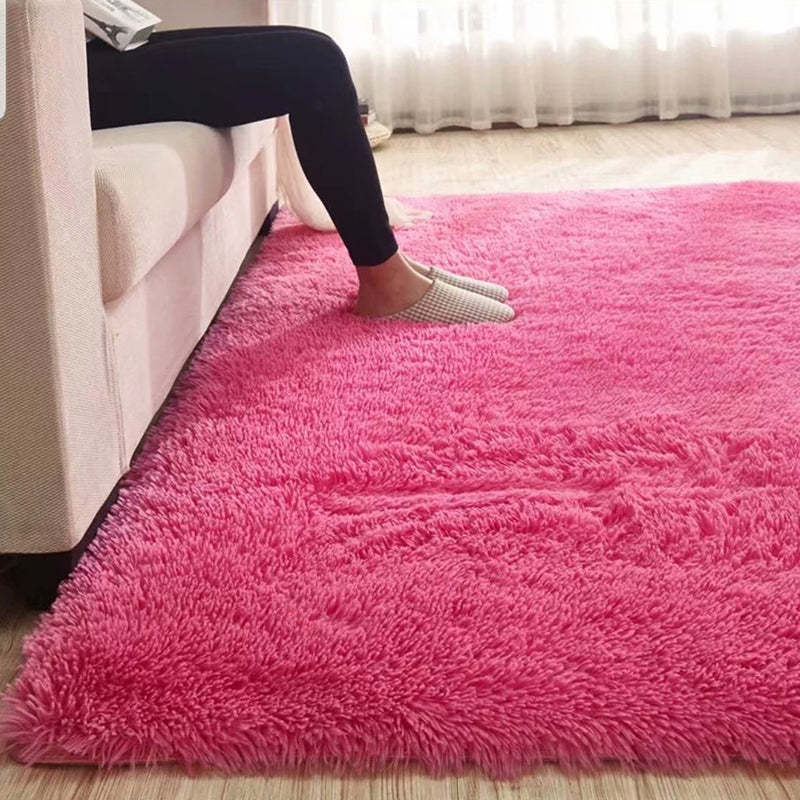 Fluffy Plain Rug Mehrfarbiger Lässiger Teppich Synthetik Waschbar Haustierfreundlich Rutschfester Teppich für das Wohnzimmer