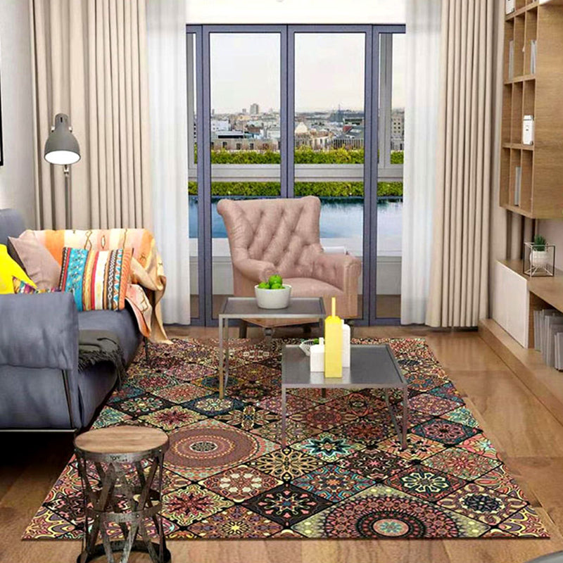 Sandsberg | Oriental Flower Print Teppich Multicolor Baumwollmischung Teppich mit rutschfester Unterlage haustierfreundlicher Innenraumteppich für das Wohnzimmer