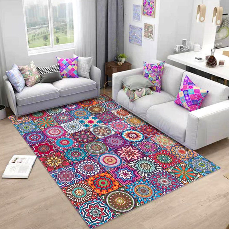 Sandsberg | Oriental Flower Print Teppich Multicolor Baumwollmischung Teppich mit rutschfester Unterlage haustierfreundlicher Innenraumteppich für das Wohnzimmer