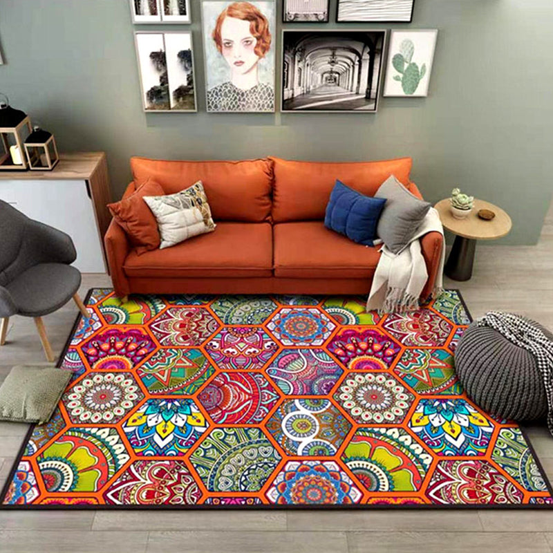 Sandsberg | Oriental Flower Print Teppich Multicolor Baumwollmischung Teppich mit rutschfester Unterlage haustierfreundlicher Innenraumteppich für das Wohnzimmer