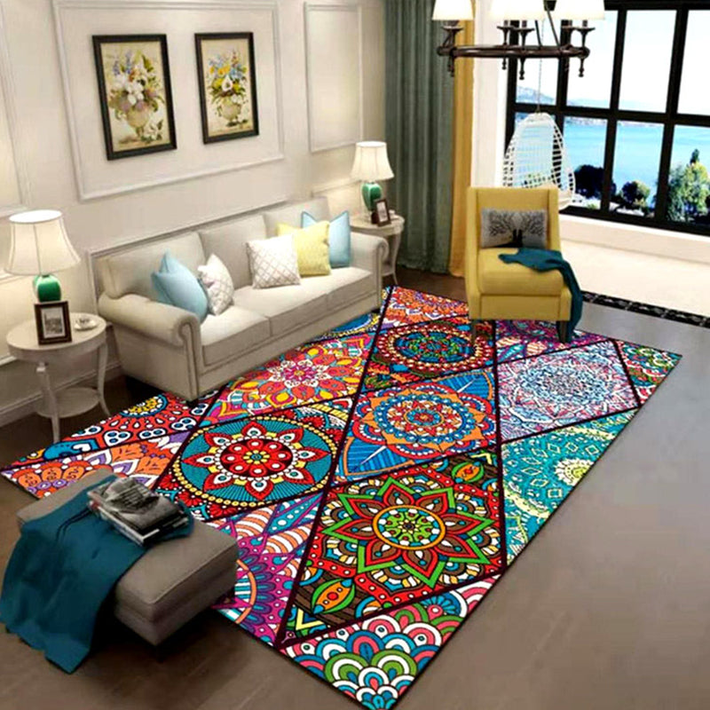 Sandsberg | Oriental Flower Print Teppich Multicolor Baumwollmischung Teppich mit rutschfester Unterlage haustierfreundlicher Innenraumteppich für das Wohnzimmer