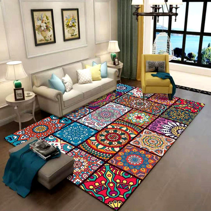 Sandsberg | Oriental Flower Print Teppich Multicolor Baumwollmischung Teppich mit rutschfester Unterlage haustierfreundlicher Innenraumteppich für das Wohnzimmer