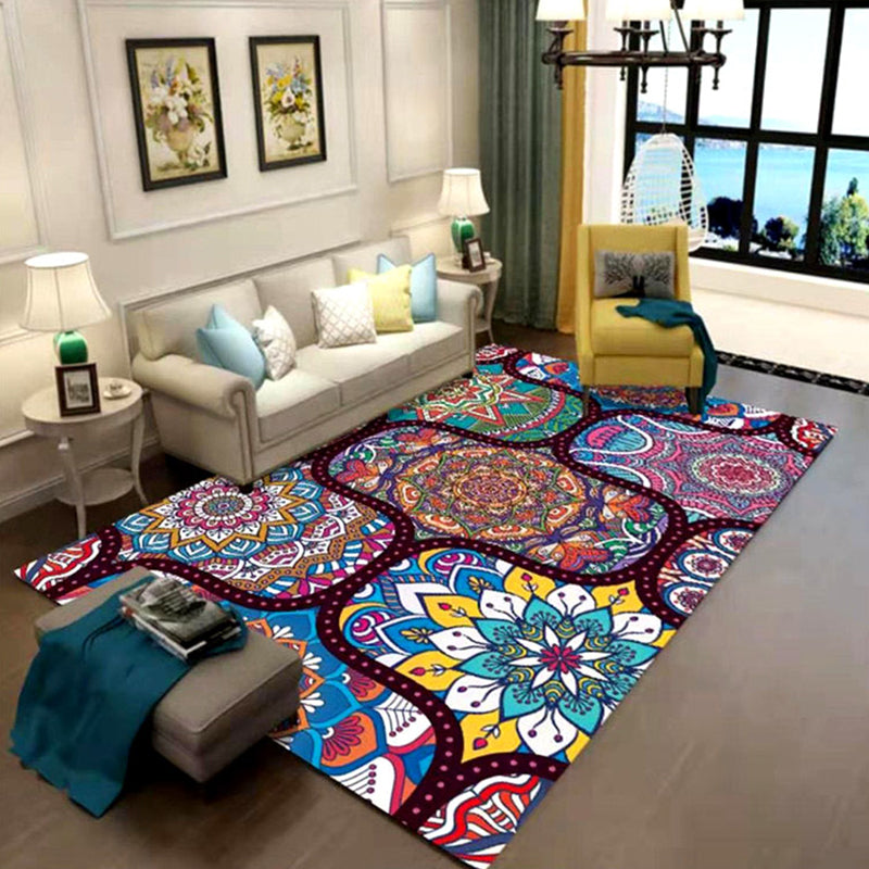 Sandsberg | Oriental Flower Print Teppich Multicolor Baumwollmischung Teppich mit rutschfester Unterlage haustierfreundlicher Innenraumteppich für das Wohnzimmer