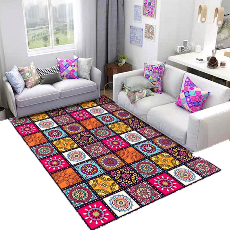 Sandsberg | Oriental Flower Print Teppich Multicolor Baumwollmischung Teppich mit rutschfester Unterlage haustierfreundlicher Innenraumteppich für das Wohnzimmer