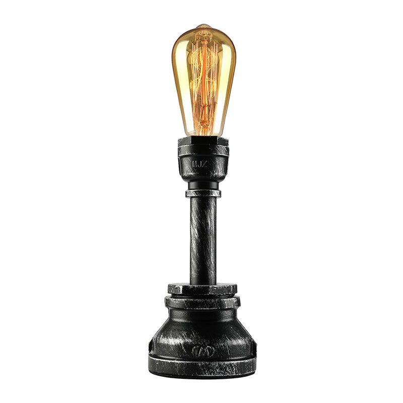 Vintage Stil Bare Bulb Tischbeleuchtung mit Wasserrohr 1 Licht Metall Stehleuchte in Schwarz