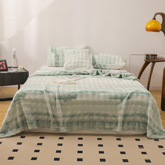 Luxuriöse Gradient Faux Kaninchenfell Weiche Decke Flachblatt